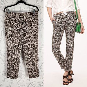 J. Crew Leopard Print 100% Linen Cafe Capri Ankle Pants